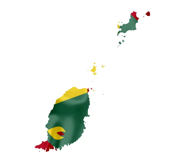 Karte von Grenada mit wehender Fahne isoliert auf weiß — Stockfoto