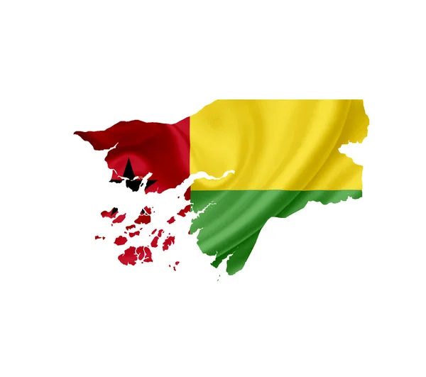 Karta över Guinea-Bissau med viftande flagga isolerad på vit — Stockfoto