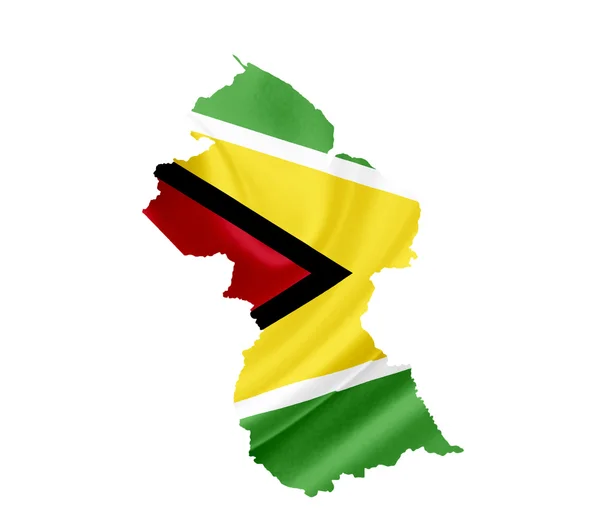 Carte de Guyane avec drapeau ondulé isolé sur blanc — Photo