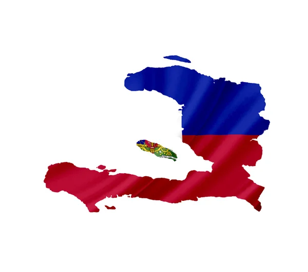 Karte von Haiti mit wehender Fahne isoliert auf weiß — Stockfoto