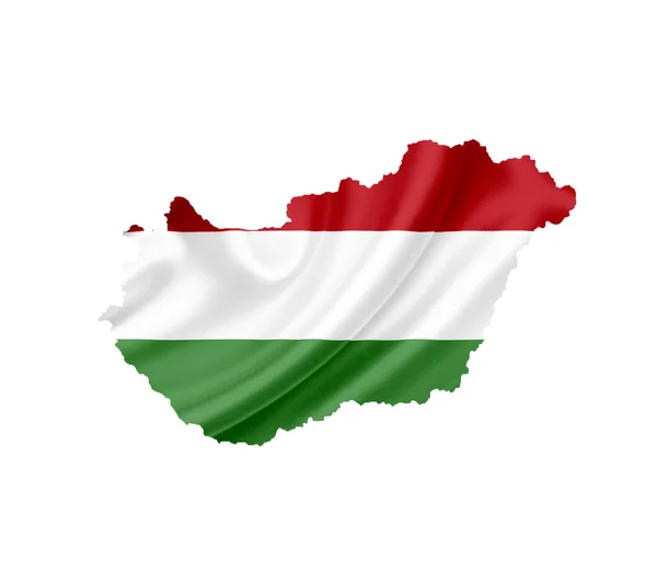 Карта Венгрии с размахивающим флагом, изолированным на белом — стоковое фото