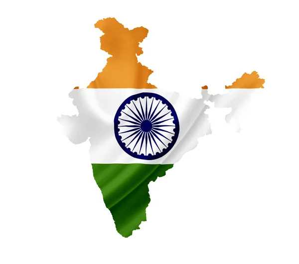 Mappa dell'India con bandiera sventolata isolata su bianco — Foto Stock