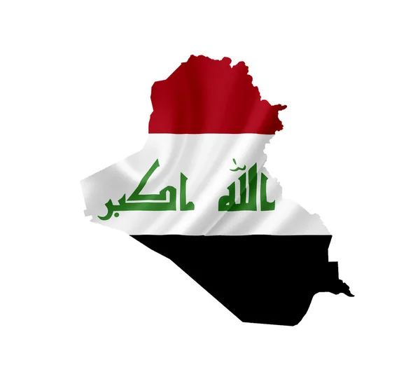 Map of Iraq with waving flag isolated on white — Stock Photo, Image
