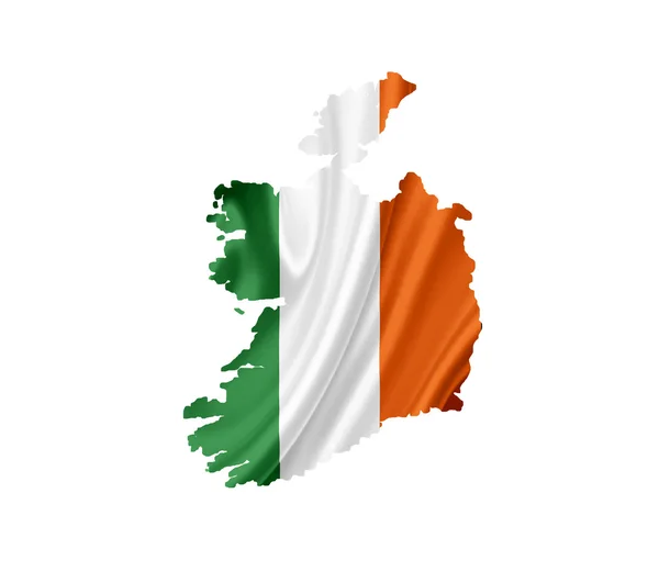 Carte de l'Irlande avec drapeau ondulé isolé sur blanc — Photo