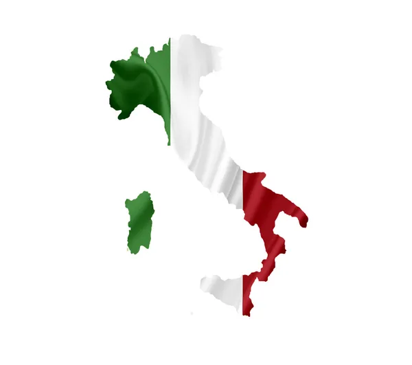 白で隔離される旗を振るとイタリアの地図 — ストック写真