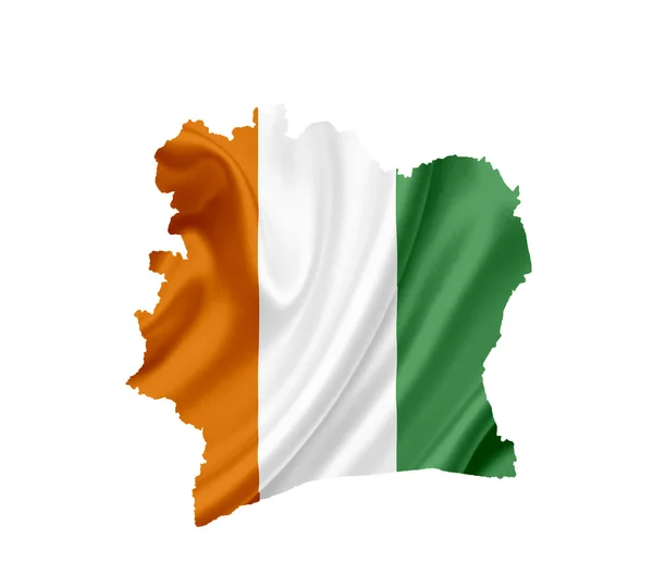 Karte der Elfenbeinküste mit wehender Fahne auf weißem Hintergrund — Stockfoto