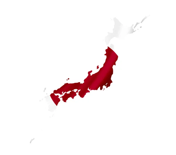 Landkarte von Japan mit wehender Fahne isoliert auf weiß — Stockfoto