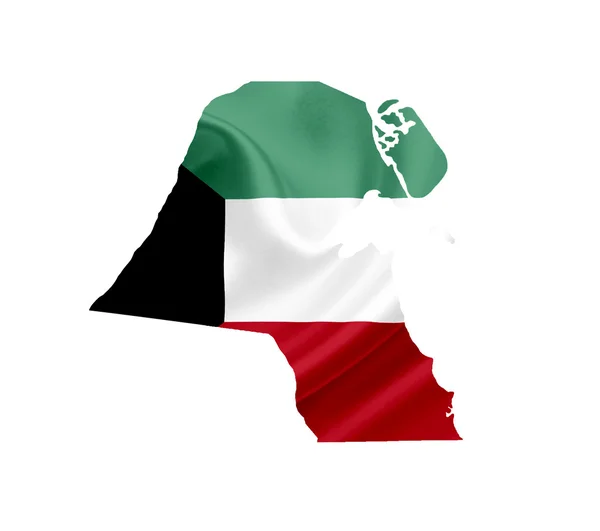 Map of Kuwait with waving flag isolated on white — Stock Photo, Image