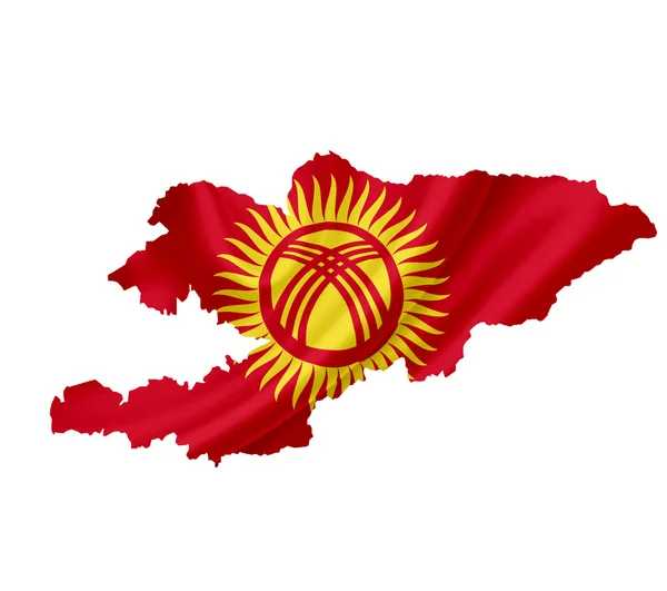 Map of Kyrgyzstan with waving flag isolated on white — Stock Photo, Image