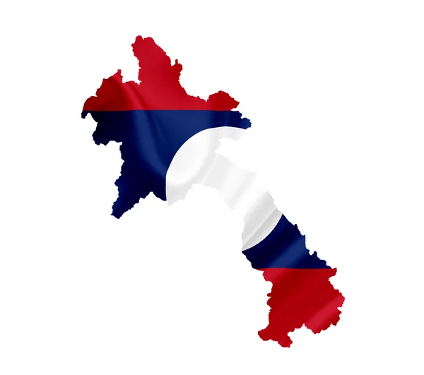 Carte du Laos avec drapeau ondulé isolé sur blanc — Photo