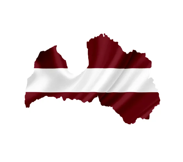 Mapa da Letônia com bandeira ondulada isolada em branco — Fotografia de Stock