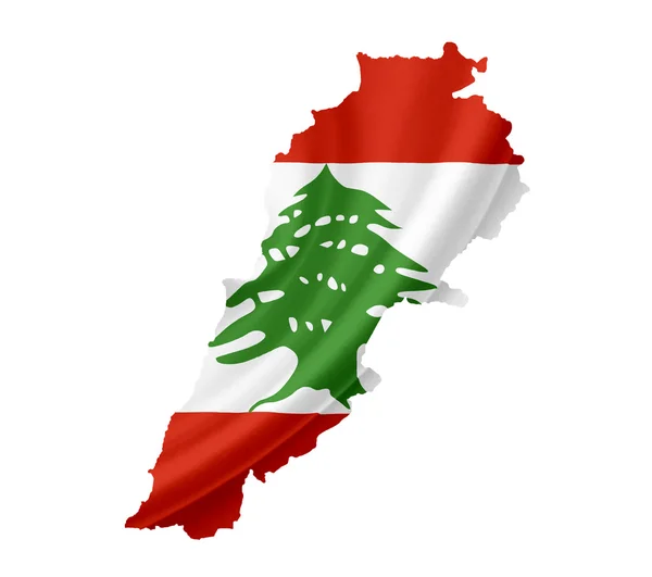 Landkarte von Libanon mit wehender Fahne auf weißem Hintergrund — Stockfoto