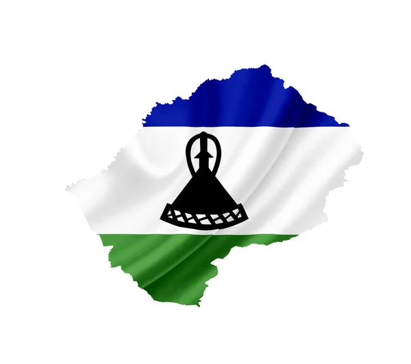 Map of Lesotho with waving flag isolated on white — Stock Photo, Image
