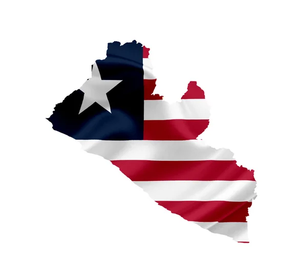 Karte von Liberia mit wehender Fahne isoliert auf weiß — Stockfoto