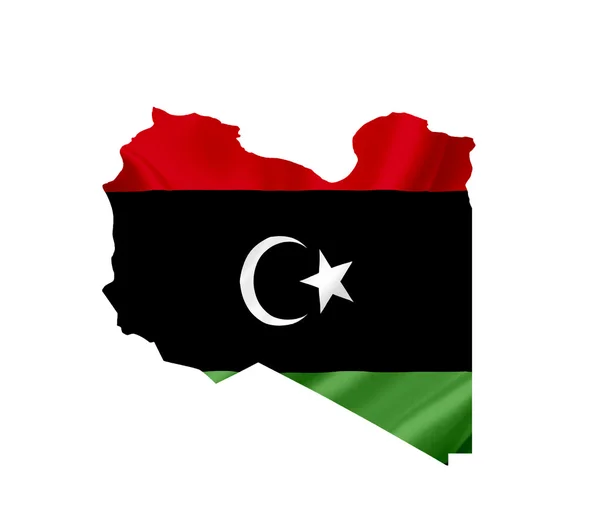 Landkarte von Libia mit wehender Fahne isoliert auf weiß — Stockfoto