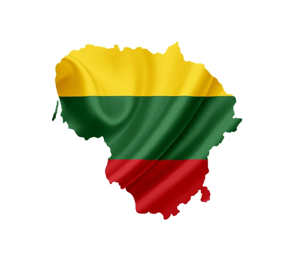 Carte de Lituanie avec drapeau ondulé isolé sur blanc — Photo