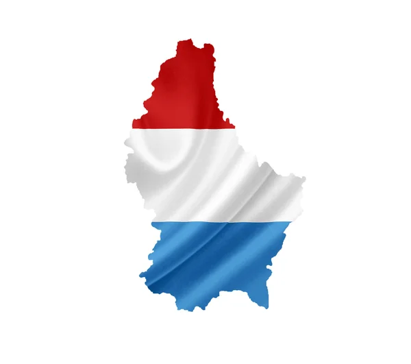 Mappa del Lussemburgo con bandiera sventolata isolata su bianco — Foto Stock