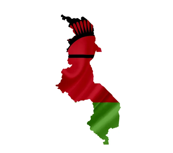 Карта Малави с размахивающим флагом изолирована на белом — стоковое фото