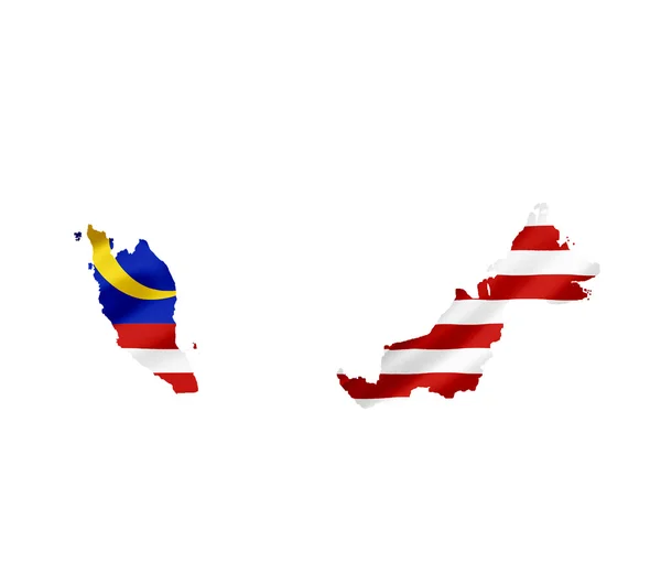 Χάρτη της Μαλαισίας με το κυματοειδές σημαίας απομονώνονται σε λευκό — Φωτογραφία Αρχείου