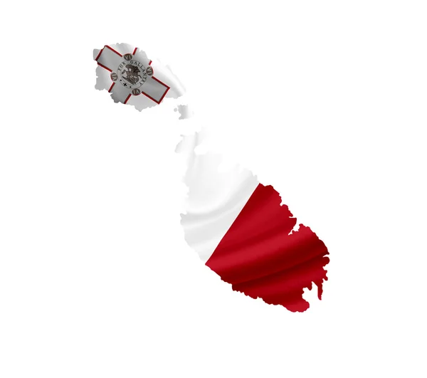 Карта Мальты с размахивающим флагом, изолированным на белом — стоковое фото