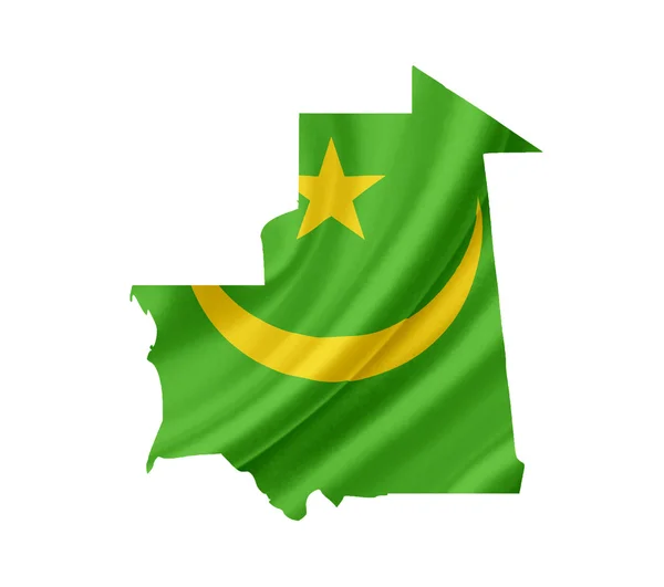 Mapa Mauretánie s mává vlajkou izolovaných na bílém — Stock fotografie
