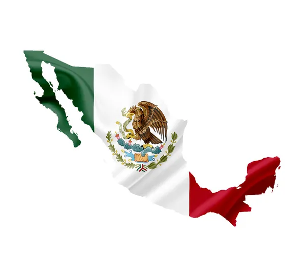 Map of Mexico with waving flag isolated on white — Stock Photo, Image