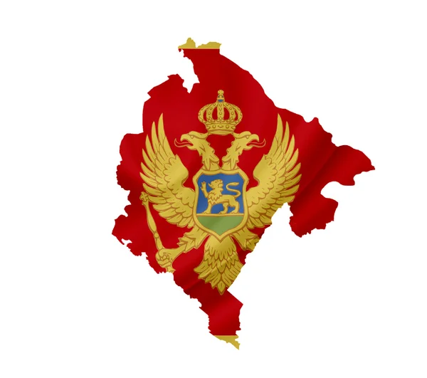 Mappa del Montenegro con bandiera sventolata isolata sul bianco — Foto Stock