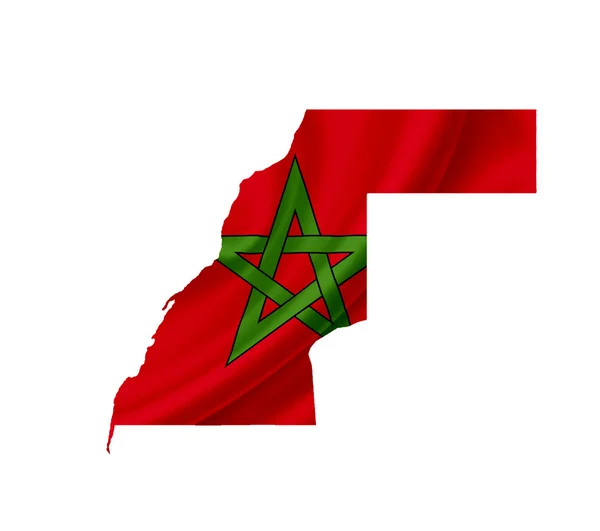 Χάρτης του Μαρόκου με το κυματοειδές σημαίας απομονώνονται σε λευκό — Φωτογραφία Αρχείου