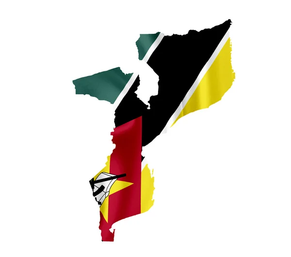 Χάρτης της Μοζαμβίκης με το κυματοειδές σημαίας απομονώνονται σε λευκό — Φωτογραφία Αρχείου