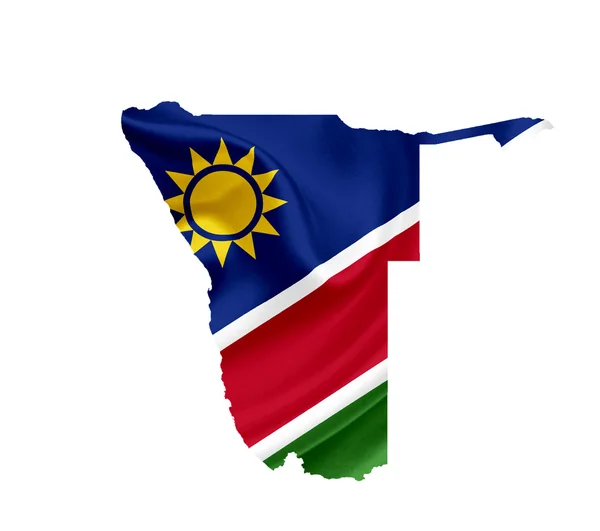 Mappa della Namibia con bandiera sventolata isolata su bianco — Foto Stock