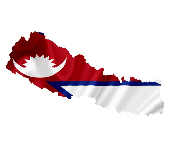 Mapa de Nepal con bandera ondeante aislado en blanco —  Fotos de Stock