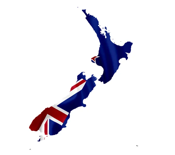 Elszigetelt fehér zászló integet, Új-Zéland Térkép — Stock Fotó