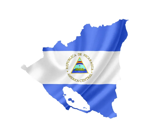 Karte von Nicaragua mit wehender Fahne auf weißem Hintergrund — Stockfoto