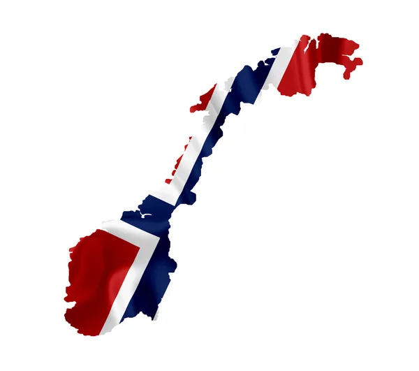 Carte de Norvège avec drapeau ondulé isolé sur blanc — Photo
