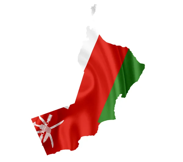 Mapa de Omán con bandera ondeante aislado en blanco —  Fotos de Stock