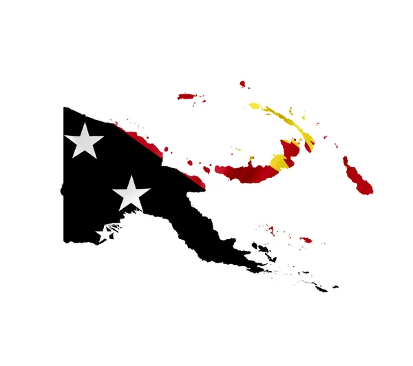 Mapa de Papua Nueva Guinea con bandera ondeante aislada en blanco —  Fotos de Stock