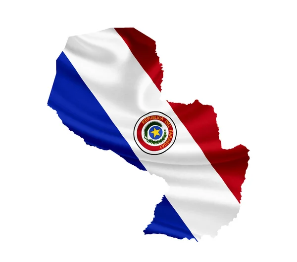 Mapa do Paraguai com bandeira acenando isolado em branco — Fotografia de Stock