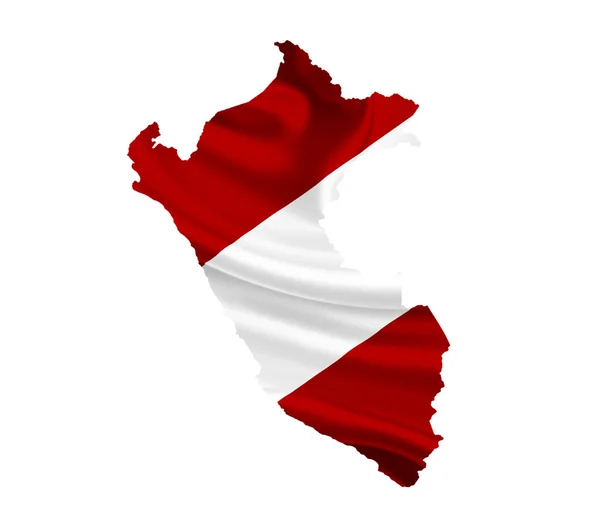 Map of Peru with waving flag isolated on white — Stock Photo, Image