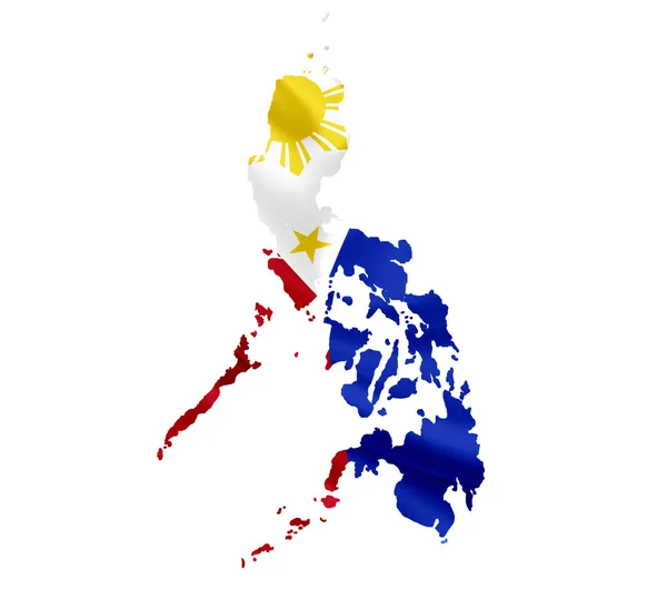 与挥旗上白色隔离的菲律宾地图 — 图库照片