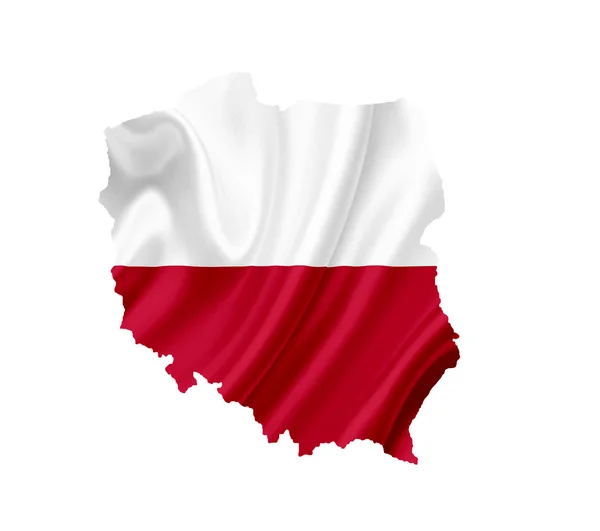 Map of Poland with waving flag isolated on white — Stock Photo, Image