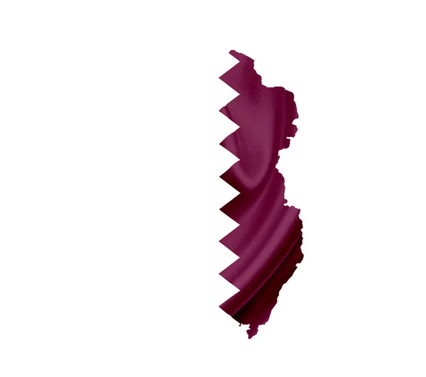 Kaart van qatar met zwaaien vlag geïsoleerd op wit — Stockfoto