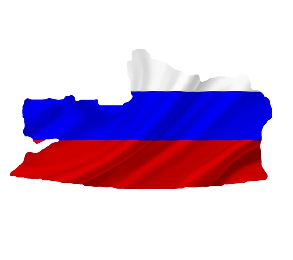 Kaart van Rusland met zwaaien vlag geïsoleerd op wit — Stockfoto