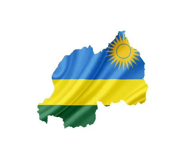 卢旺达挥舞着旗子上白色隔离与地图 — 图库照片