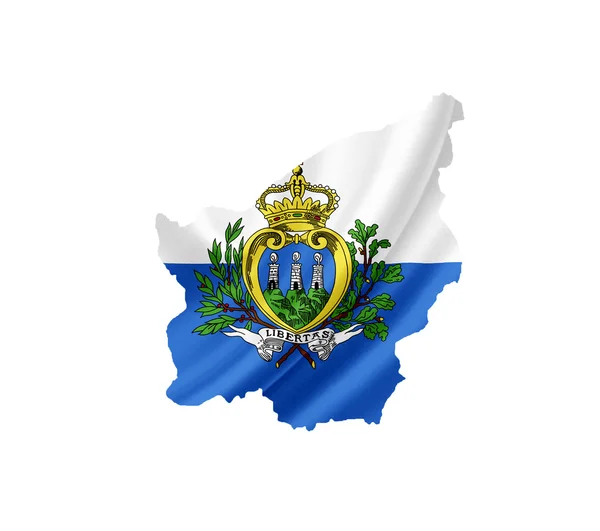 Karte von San Marino mit wehender Fahne auf weißem Hintergrund — Stockfoto