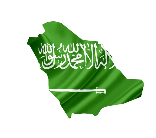 Карта Саудовской Аравии с размахивающим флагом, изолированным на белом — стоковое фото