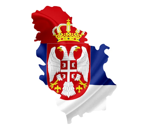 Landkarte Serbiens mit wehender Fahne auf weißem Hintergrund — Stockfoto