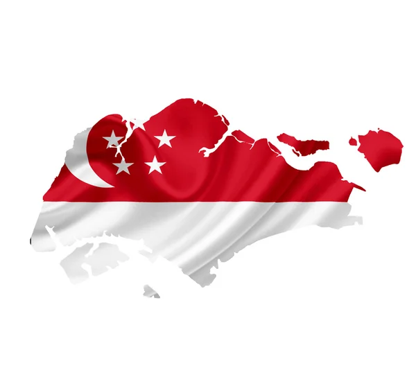 Mapa de Singapur con bandera ondeante aislado en blanco —  Fotos de Stock