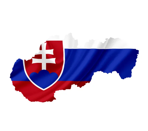 Karte der Slowakei mit wehender Fahne auf weißem Hintergrund — Stockfoto
