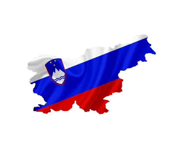 Mapa de Eslovenia con bandera ondeante aislado en blanco —  Fotos de Stock