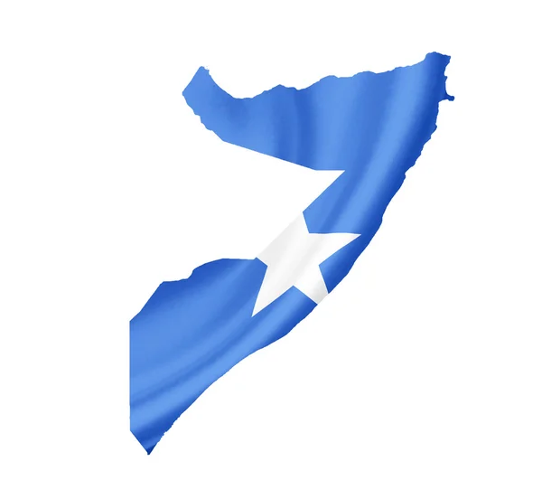 Карта Сомали с развевающимся флагом изолирована на белом — стоковое фото